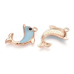 合金エナメルチャーム  鉛フリー＆カドミウムフリー  ゴールドカラー  イルカチャーム  ライトスカイブルー  23x15x2.5mm  穴：1.6mm&nbsp;ENAM-T022-05A