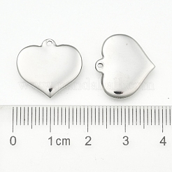 変色防止 304 ステンレススチール 刻印入り ブランクタグ ハートペンダント  ステンレス鋼色  16x17.5x3mm  穴：1mm&nbsp;STAS-R063-02
