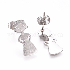 変色しにくい304ステンレススチールスタッドピアス  ピアスバックキャッチ付き  女男  ステンレス鋼色  18x7mm  ピン：0.8mm&nbsp;STAS-D232-09P