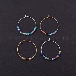 真鍮製ワイングラスチャームリングフープピアス  ミックスカラー  30x0.8mm  約200個/箱&nbsp;KK-PH0028-01M