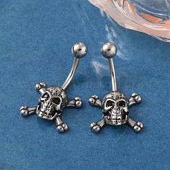 Skull 316 Surgical Stainless Steel Belly Button Rings&nbsp;EJEW-G416-04AS