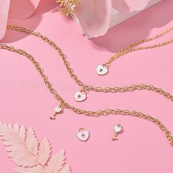 80本4スタイルアロイエナメルチャーム  ハートロック＆キー  ピンクと白  ライトゴールド  13~16x7~11x1.5~2.5mm  穴：3x4mm＆1.8mm  20個/スタイル&nbsp;ENAM-LS0001-11LG