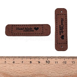 模造革ラベルタグ  愛を込めて手作りされた穴と言葉付き  DIYジーンズ用  バッグ  靴  帽子アクセサリー  角丸長方形  ココナッツブラウン  15x55mm&nbsp;PURS-PW0001-494G