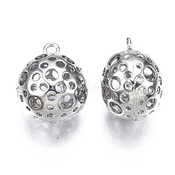 真鍮チャーム  中空  ニッケルフリー  ラウンド  プラチナメッキ  17x14x12mm  穴：1.6mm&nbsp;KK-S356-366P-NF