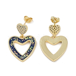 ラックメッキハート真鍮ダングルスタッドピアス  合成オパールと  カドミウムフリー＆鉛フリー  長持ちメッキ  ミックスカラー  18KGP本金メッキ  26x18mm&nbsp;EJEW-P277-09G