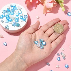 430 個 12 スタイルスプレーペイント ABS プラスチック模造パールビーズ  花  ブルー  6~11x6~11x3~8.5mm  穴：1~2mm&nbsp;MACR-CJ0001-62