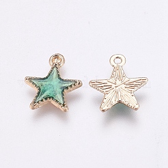 合金エナメルチャーム  スター  ゴールドカラー  グリーン  14x12x2mm  穴：1mm&nbsp;X-ENAM-O027-04C