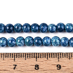 プリントガラスビーズ焼付塗装ガラスビーズ連売り  ラウンド  マリンブルー  4~5mm  穴：0.7~0.8mm  約194~204個/連  28.35~30.31インチ（72~77cm）&nbsp;DGLA-N016-4mm-10
