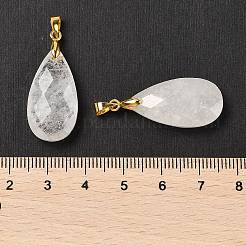 天然石クオーツクリスタルペンダント  真鍮パーツ  多面カット  ティアドロップチャーム  25x13x7mm  穴：5x4mm&nbsp;G-L614-D03-G01