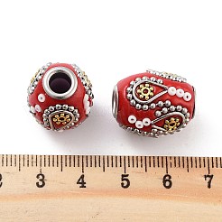 手作りのインドネシアビーズ  鉄と樹脂と  バレル  ファイヤーブリック  19.5x16mm  穴：4.8mm&nbsp;FIND-Q106-03A