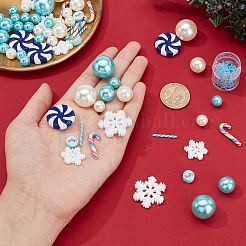 クリスマスの花瓶詰め物  プラスチック製の丸いビーズとグリッターを含む  ポリマークレイ キャンディケイン ビーズ＆カボション  ロリポップ & スノーフレーク レジン カボション  ターコイズ&nbsp;DIY-BC0009-70