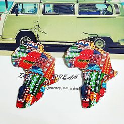 Printed Wood Dangle Earrings&nbsp;FS-WGB0246-01
