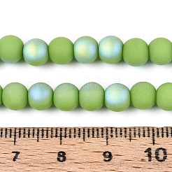 曇った不透明なガラスビーズの連売り  ラウンド  半分メッキ  ABカラーメッキ  薄緑  6~6.5mm  穴：0.9mm  約67~70個/連  14.57~15.16インチ（37~37.5cm）&nbsp;LS-GLAA-T032-P6mm-MBB06