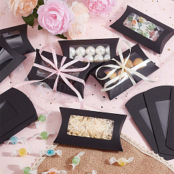 長方形の目に見える窓が付いている紙の枕菓子箱  結婚式の好意のベビーシャワーの誕生日パーティー用品  ブラック  折りたたみ：7.1x12.2x2cm&nbsp;CON-WH0094-18C