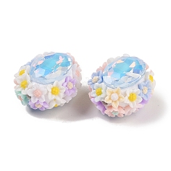 手作りの光るポリマー粘土ラインストーンビーズ  アクリルのデイジーの花とガラスのオーバルカボション付き  ペンフォーカルビーズ  空色  25.5~26x21.5~22x17mm  穴：2mm&nbsp;CLAY-H003-05F