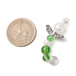 ガラスチャーム  天使  ABSプラスチック模造真珠ビーズと合金ビーズ付き  ミックスカラー  44x31.5x10mm  穴：3mm&nbsp;PALLOY-JF03727