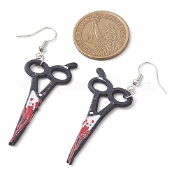 ハロウィーンプリントのアクリルダングルイヤリング  鉄のピアスフック  ナイフチャーム  プラチナ  ブラック  65x23mm&nbsp;EJEW-JE06124-04