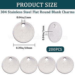 304ステンレススチールチャーム  空白タグペンダントのスタンピング  フラットラウンド  ステンレス鋼色  10x1mm  穴：1mm  200個/箱&nbsp;STAS-CN0001-43