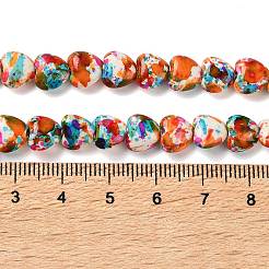 スプレープリントされた合成ターコイズビーズ連売り  ハート  カラフル  7x8x4mm  穴：1.2mm  約54個/連  14.96''（38センチメートル）&nbsp;TURQ-P002-01A-07