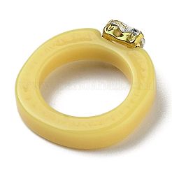 樹脂フィンガー指輪  プラスチックラインストーン付き  ハート  ゴールドカラー  きいろ  USサイズ6  内径：17mm&nbsp;LS-RJEW-Z007-04B