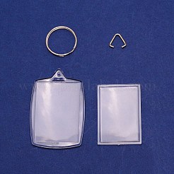 プラスチックバッジホルダーキーホルダー  プラチナトーンの鉄製キーリング付き  長方形の  カード用  写真収納  透明  1.2x1.3cm&nbsp;AJEW-WH0274-08P