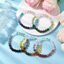 天然と合成の混合宝石ラウンドビーズストレッチブレスレット、女性用  内径：2-1/8インチ（5.5cm）&nbsp;BJEW-JB11056