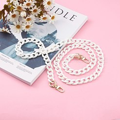 不透明なアクリルツイストチェーンバッグハンドル  合金スプリングゲートリングとスイベルクラスプ付き  バッグストラップ用交換アクセサリー用  ゴールドカラー  ホワイト  118cm&nbsp;AJEW-BA00077-01