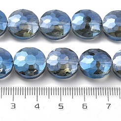 電気メッキ透明ガラスビーズ連売り  フラットラウンド  パール光沢メッキ  コーンフラワーブルー  14x7.5mm  穴：1.2mm  約29個/連  15.98''（40.6センチメートル）&nbsp;EGLA-M032-01A-PL02