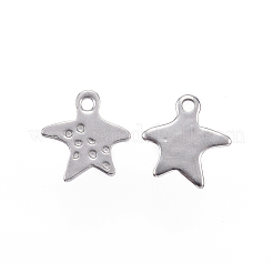 変色しにくい201ステンレススチールチャーム  ヒトデ/海星  ステンレス鋼色  10.5x10.5x0.8mm  穴：1.2mm&nbsp;STAS-F039-19-P