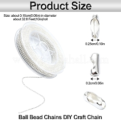 鉄球ビーズチェーン1巻  スプールで  ハンダ付け  50個のボールチェーンコネクター付き  銀  1.5mm&nbsp;CH-YW0002-04S
