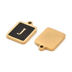 304ステンレスペンダント  エナメル  文字チャーム付きの長方形  ゴールドカラー  文字J  17.5x12x1.5mm  穴：1.5mm&nbsp;STAS-K265-11G-J