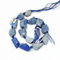 天然石ラピスラズリビーズ連売り  ナゲット  17~30.5x11~26x11~26mm  穴：2mm  約16~19個/連  15.7インチ（40cm）&nbsp;G-G697-E09-01