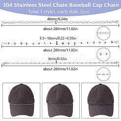 6Pcs 3 Styles 304 Stainless Steel Chain Baseball Cap Chain&nbsp;AJEW-SC0003-56
