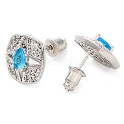 Brass Pave Cubic Zirconia Square Stud Earrings for Women&nbsp;EJEW-I304-27P