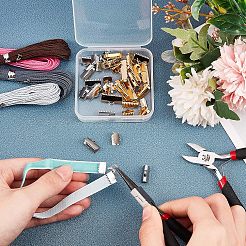 304ステンレススチールリボンカシメエンドパーツ  長方形  ゴールデン·ステンレス鋼色  7.5~9.5x8.5~20.5mm  穴：1mm  48個/箱&nbsp;STAS-UN0009-44