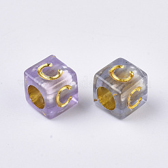 透明メッキアクリルビーズ  水平穴  ランダムな頭文字を持つキューブ  ミックスカラー  6x6x6mm  穴：3.5mm  約3050~3090個/500g&nbsp;MACR-S299-053