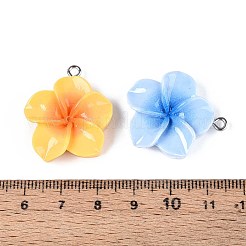 不透明樹脂ペンダント  プルメリア  プラチナトーンのアイアンループ付き  ミックスカラー  27~28x24~25x6.5~8mm  穴：2mm&nbsp;RESI-T056-03A