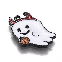 ハロウィンテーマアロイエナメルペンダント  かぼちゃのランタンを持った白いおばけ  電気泳動黒  21.5x17x1.5mm  穴：1.6mm&nbsp;X-ENAM-J649-02B