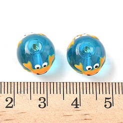 海をテーマにした手作りガラスエナメルビーズ  カニと丸い  ゴールド  12x11mm  穴：1.4mm&nbsp;LAMP-D304-02I