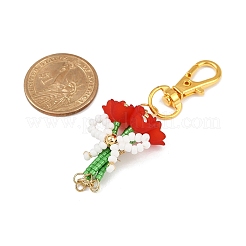 4個 4色ブーケ 手作りガラスシードビーズ＆アクリルパーツデコレーション  合金製回転式ナスカンカニカン付き  ミックスカラー  70mm  1pc /カラー&nbsp;HJEW-MZ00269