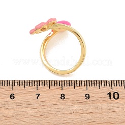 女性用真鍮カフオープンリング  花  エナメル  カドミウムフリー＆鉛フリー  ラックめっき  長持ちメッキ  18KGP本金メッキ  ピンク  usサイズ7 1/4(17.5mm)&nbsp;KK-CBA17E5-03G-01