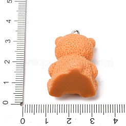 不透明樹脂ペンダント  リボンチャーム付きテディベア  プラチナアイアンループ付き  砂茶色  29x21x22mm  穴：2mm&nbsp;RE-CBA5E0A-01E