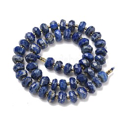 天然石ラピスラズリビーズ連売り  ロンデル  多面カット  シードビーズで  11x6~6.5mm  穴：1.2mm  約47個/連  14.96インチ（38cm）&nbsp;G-L642-J08-01