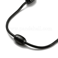 304ステンレススチールのラウンドスネークチェーンネックレス、楕円形のビーズ付き  イオンプレーティング（ip）  電気泳動黒  16.46インチ（41.8cm）&nbsp;NJEW-E098-04EB