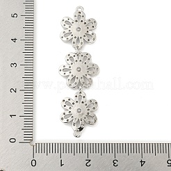 真鍮パヴェクリアキュービックジルコニア3つの花のリンクコネクタチャーム  長持ちメッキ  鉛フリー＆カドミウムフリー  プラチナ  52x14x3mm  穴：1mm&nbsp;KK-P277-61P