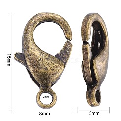 アンティークブロンズ真鍮カニカン  オウムトリガークラスプ  ニッケルフリー  15x8x3mm  穴：2mm&nbsp;X-KK-903-AB-NF