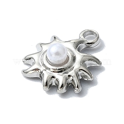 ABS パールペンダント付き合金  花  プラチナ  15x12x6mm  穴：2mm&nbsp;PALLOY-S188-02P