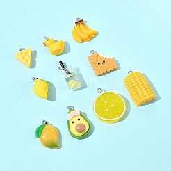 ガラスと樹脂のボトルペンダント10個、10スタイル  樹脂と  プラスチックおよび鉄のパーツ  フルーツ  混合図形  ミックスカラー  18~30x10~26.5x4.5~12mm  穴：1.8~2mm&nbsp;CRES-FS0001-26