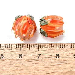 手作りランプワークビーズ  チューリップ  オレンジ  13~14.5x13~15mm  穴：1.4mm&nbsp;LAMP-F041-02E