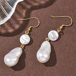 Electroplated 304 Stainless Steel Imitation Pearl Nuggets Dangle Earrings&nbsp;EJEW-Z129-08G